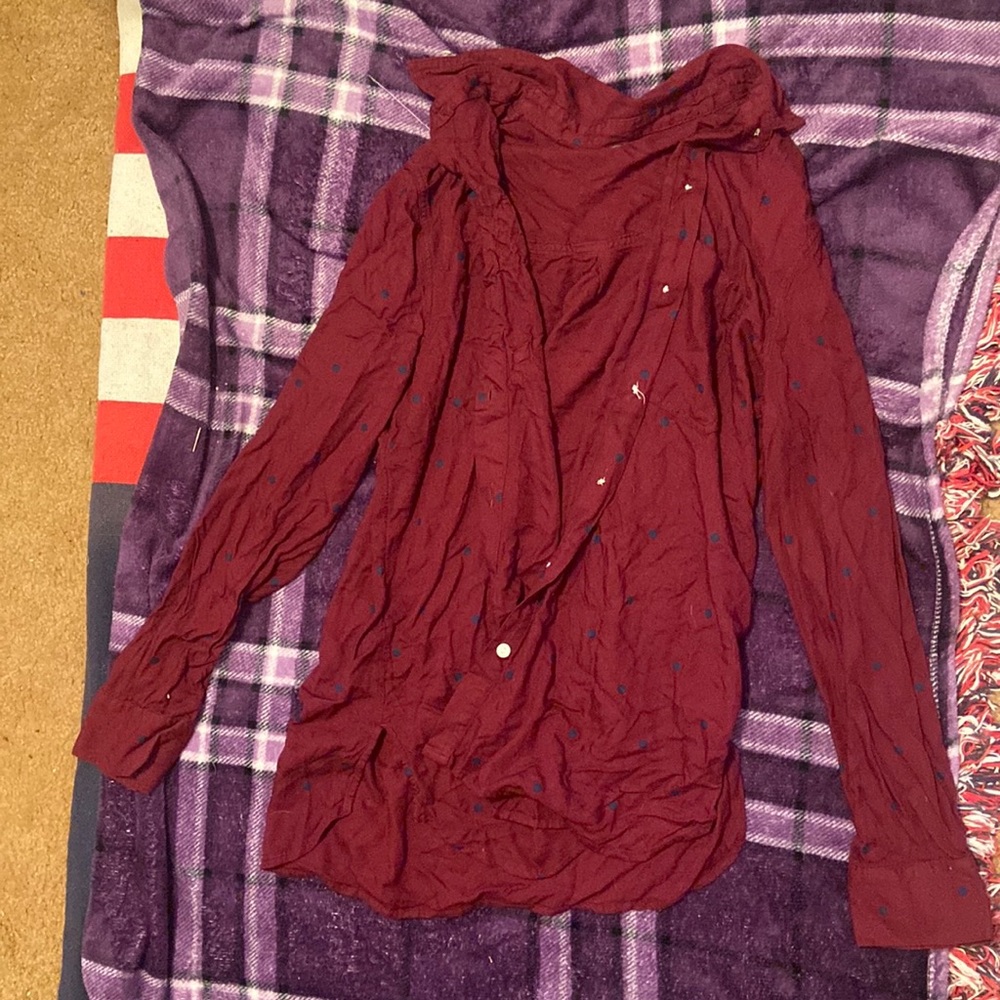 Burgundy/ Black dots button down